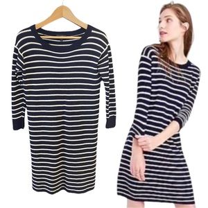 J. Crew Dress Women’s Size XS 100% Merino Wool Mini Navy Blue + White Striped